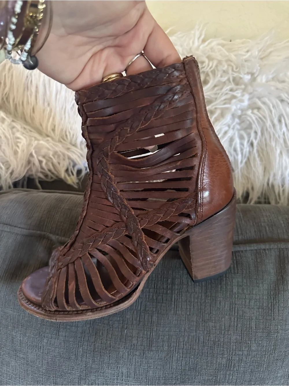 Freebird by Steven Brown Woven Leather Peep-Toe Ankle Booties - Picture 12 of 14
